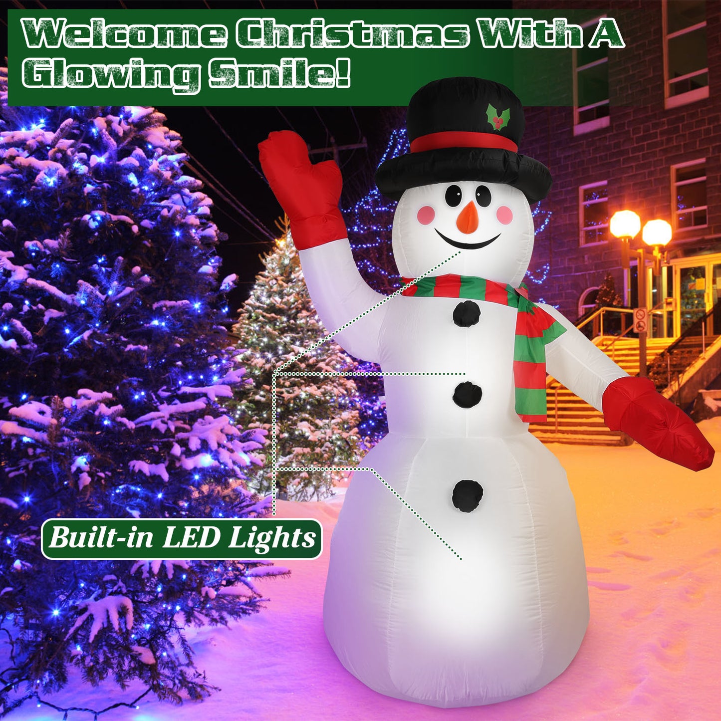 7.9ft Inflatable Christmas Snowman with LED Lights