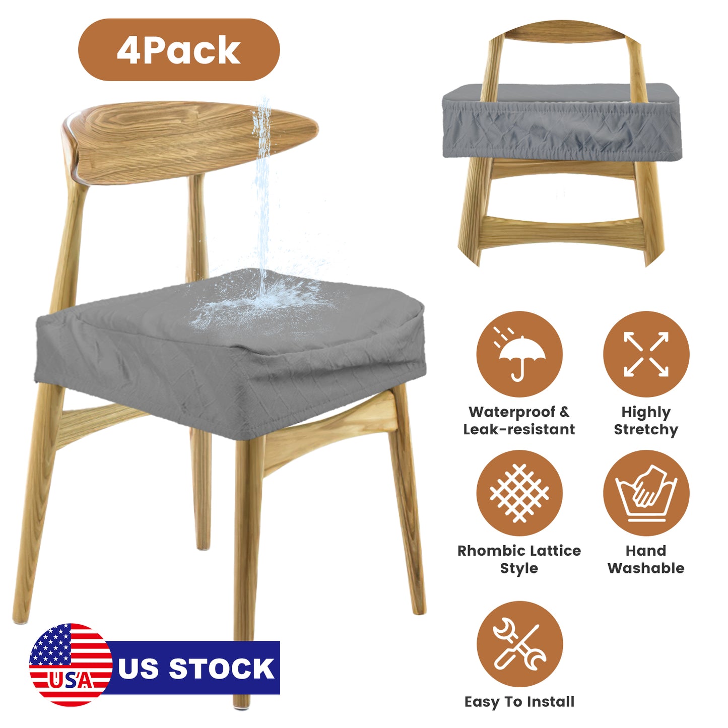 Waterproof Dining Chair Seat Covers - 4 Pack Stretch Slipcovers