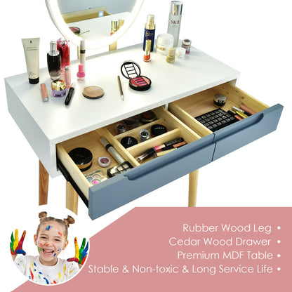 Vanity Makeup Table with Lighted Mirror and Stool Set
