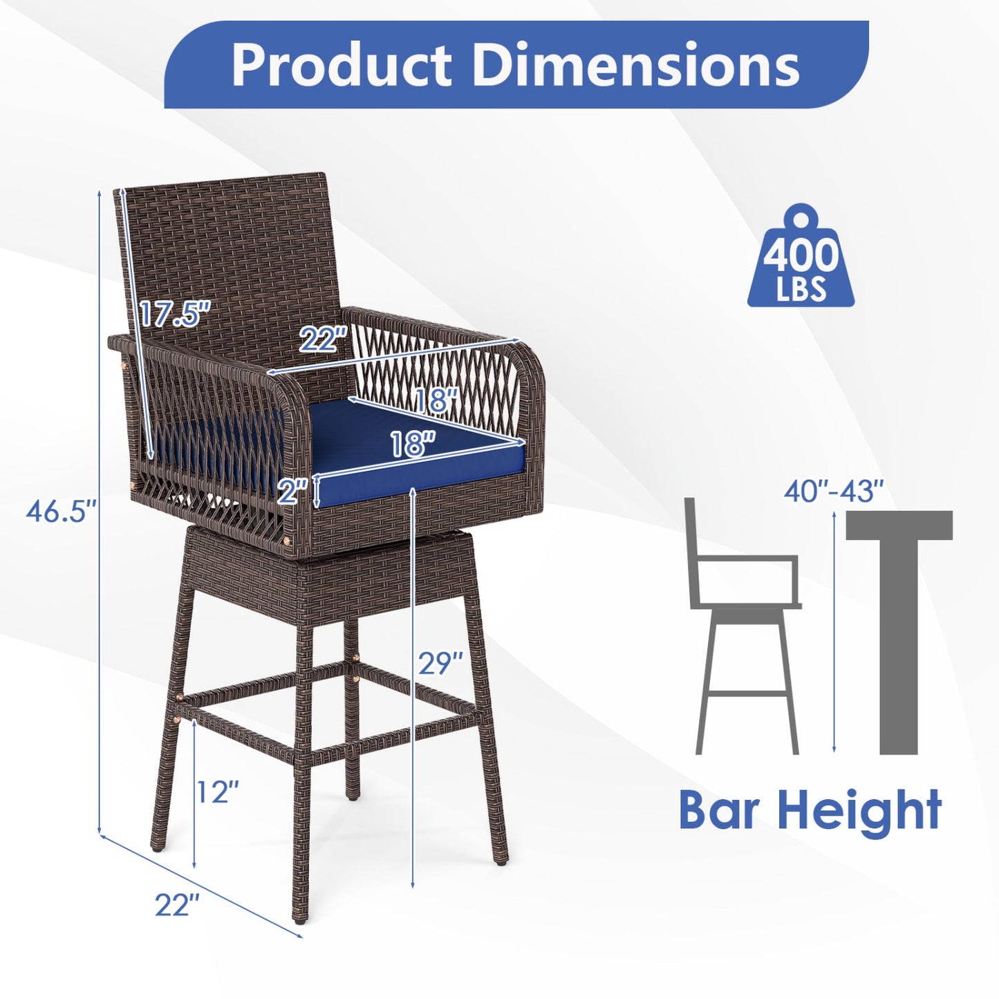 360° Swivel Bar Stool 29" Height with Cushion & Armrests