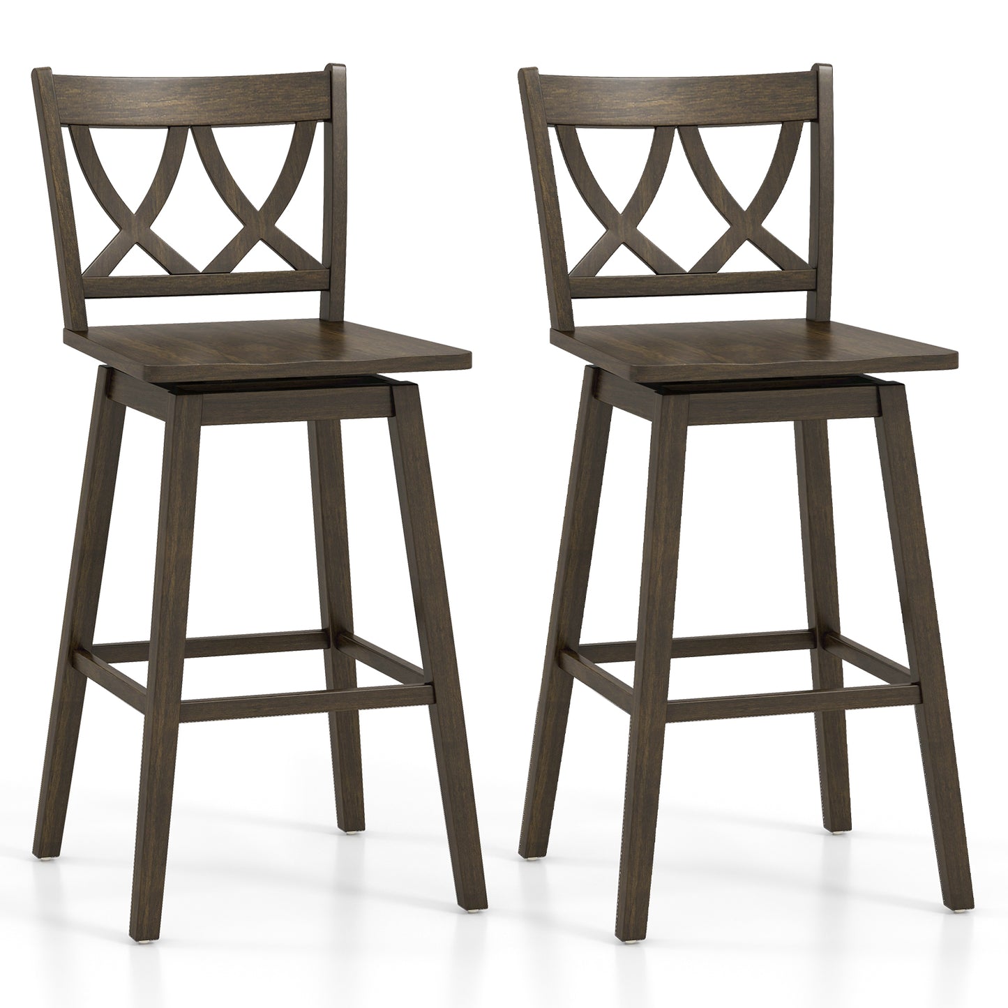 Swivel Bar Stool Set of 2 with Rubber Wood Frame