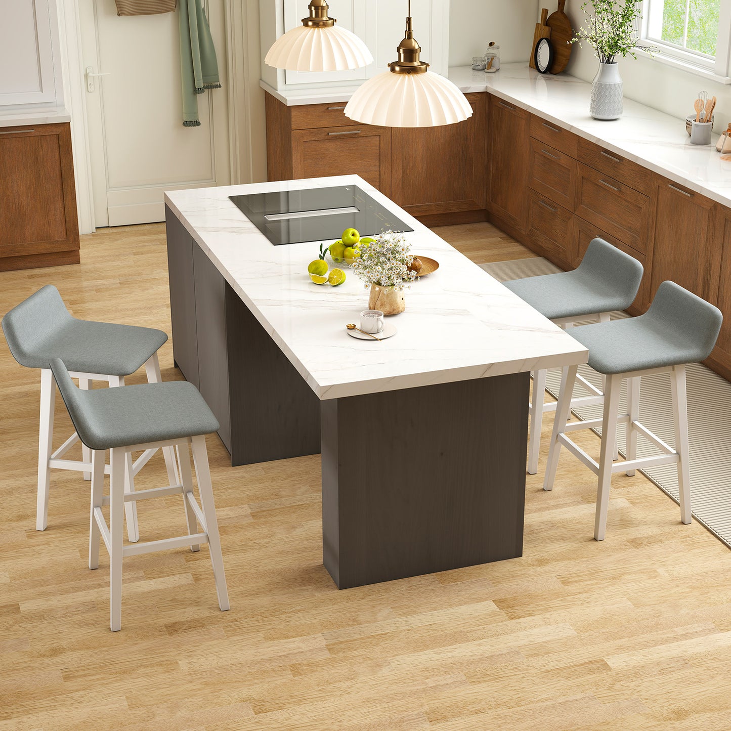 29-Inch Padded Bar Stool with Low Back and Wood Legs