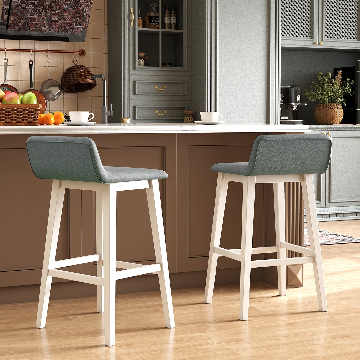 29-Inch Padded Bar Stool with Low Back and Wood Legs