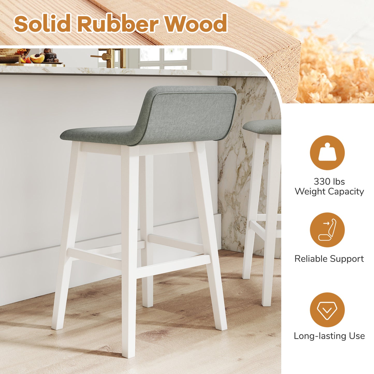 29-Inch Padded Bar Stool with Low Back and Wood Legs