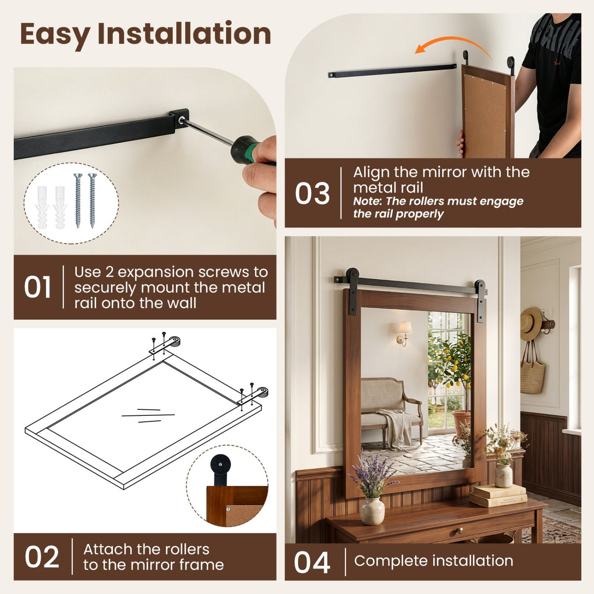 Rectangle Farmhouse Wall Mirror with Metal Bracket 29" x 23"