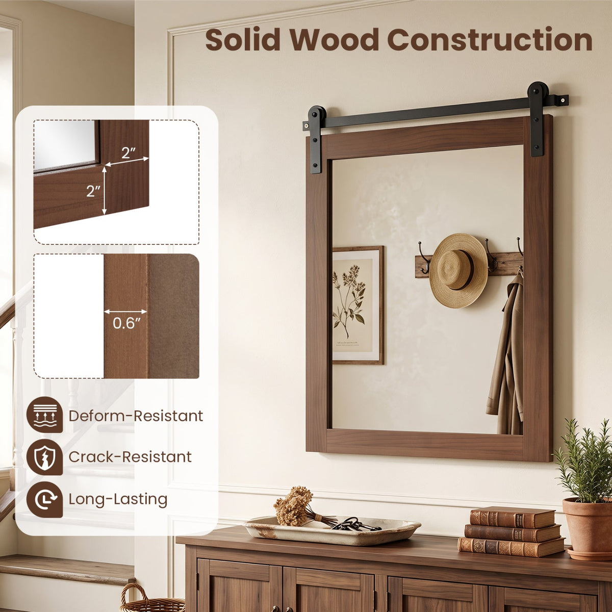 Rectangle Farmhouse Wall Mirror with Metal Bracket 29" x 23"