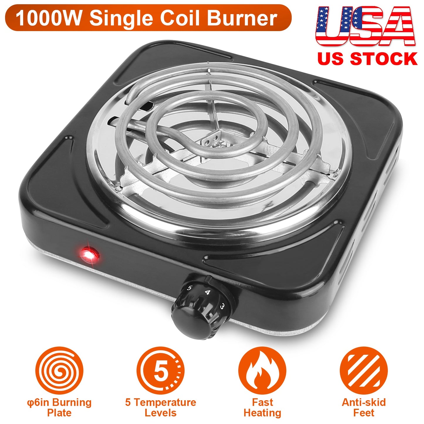 Electric Single Burner Hot Plate 1000W Portable Coil Stove