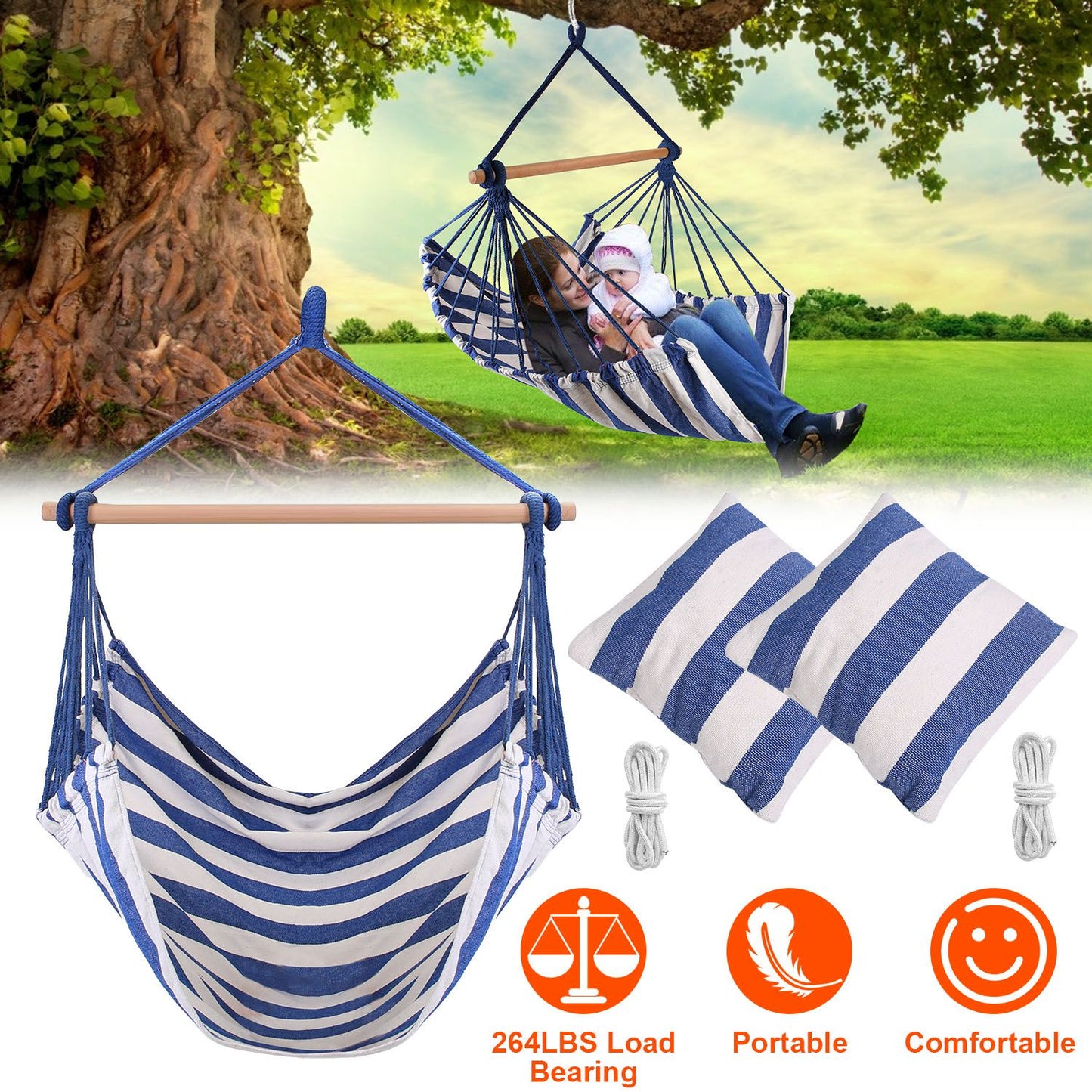Hanging Hammock Chair with Pillows – 265 lbs Capacity