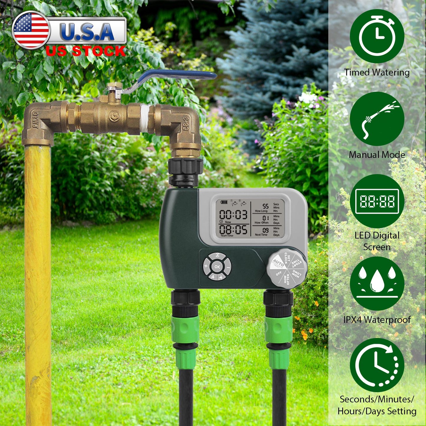 Digital Dual-Zone Sprinkler Timer with Programmable Watering