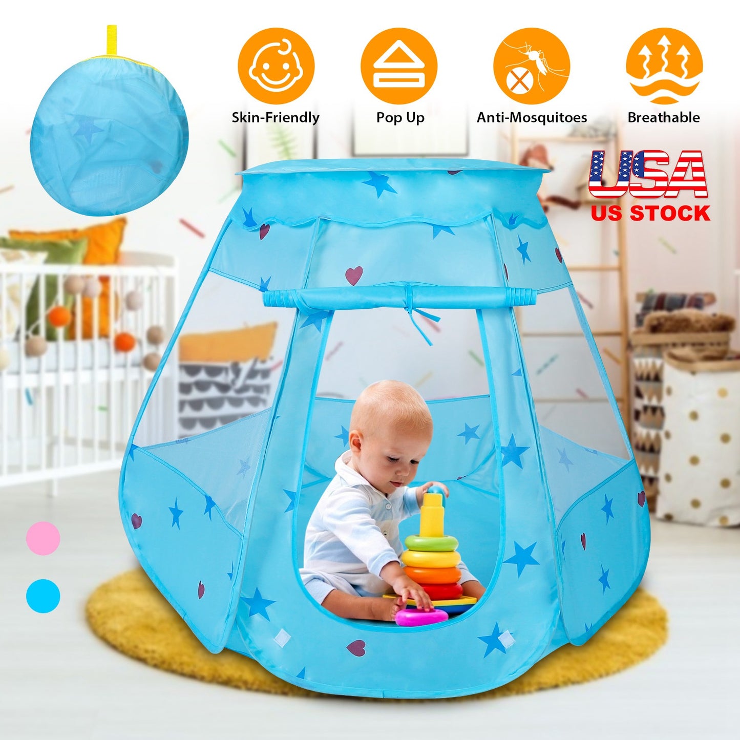 Kids Pop Up Play Tent - Princess Castle for Indoor & Outdoor