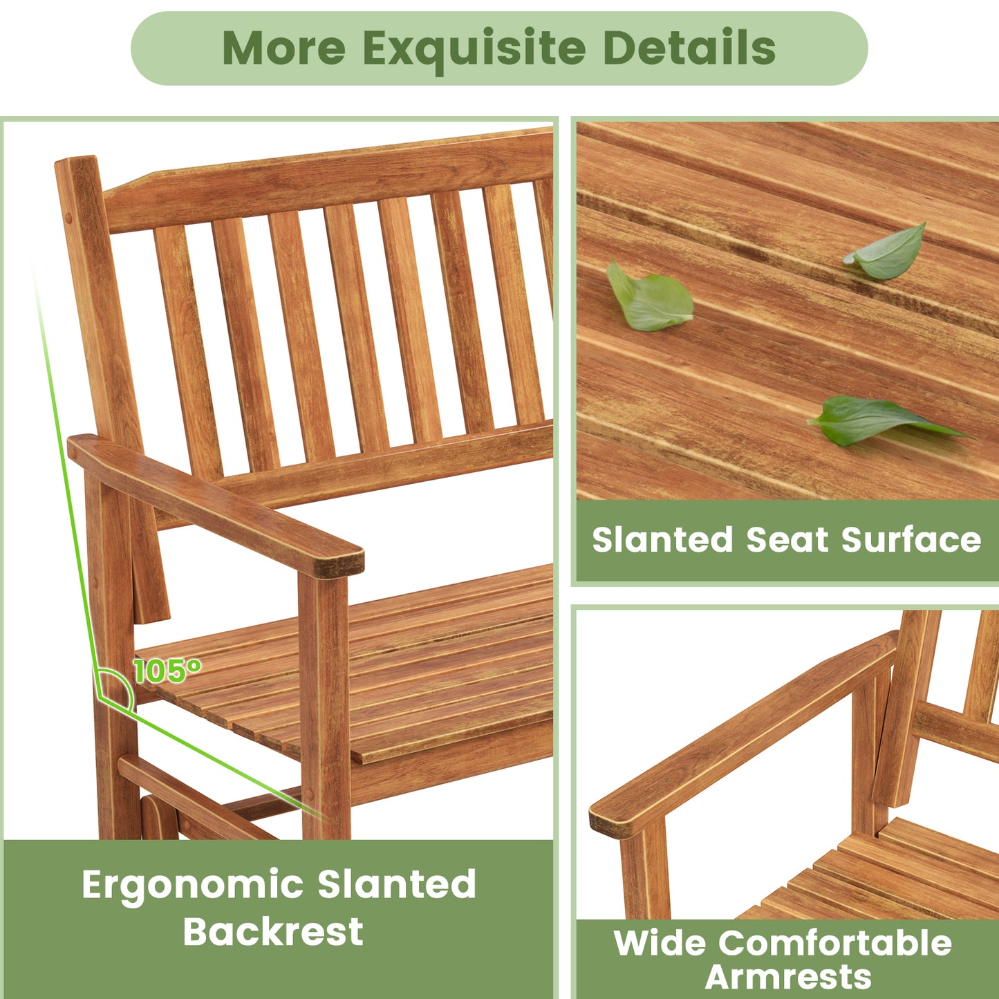 Outdoor Glider Bench 2-Seat with Armrests