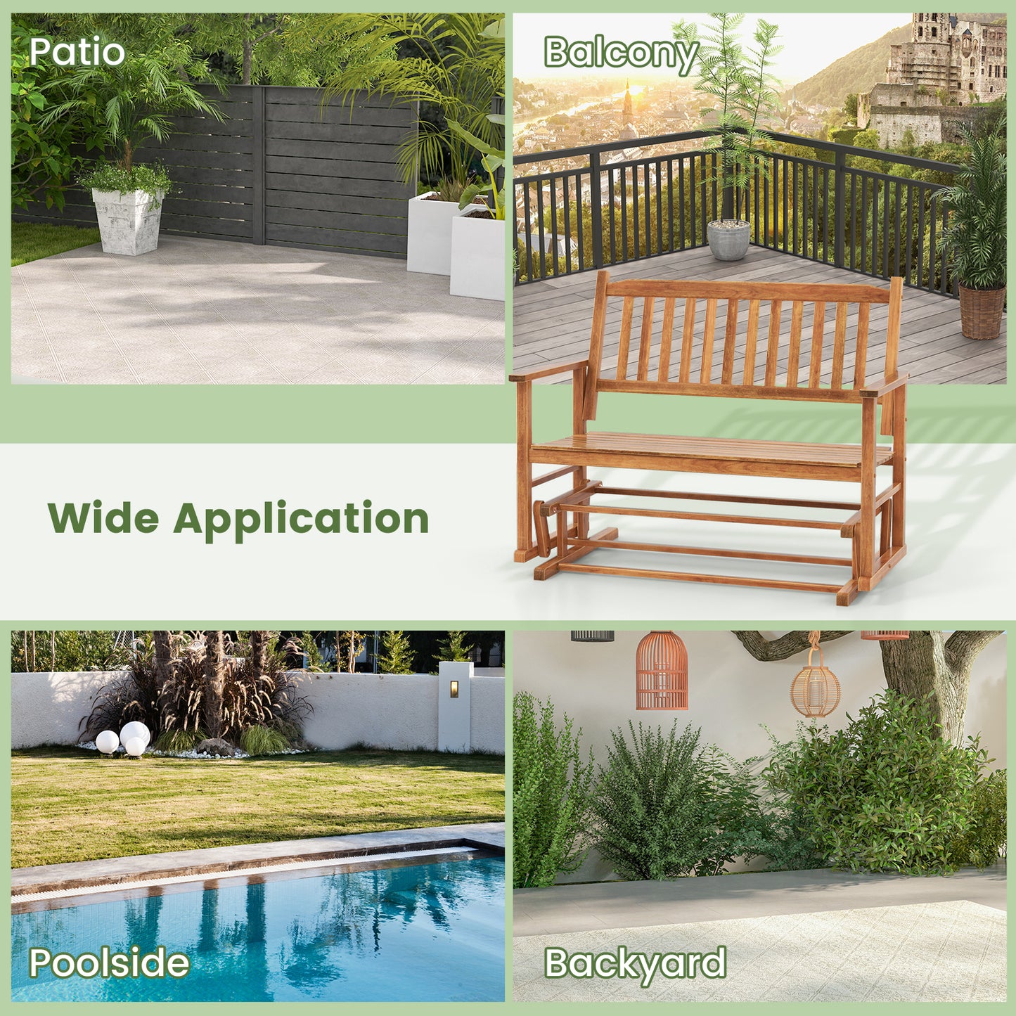 Outdoor Glider Bench 2-Seat with Armrests