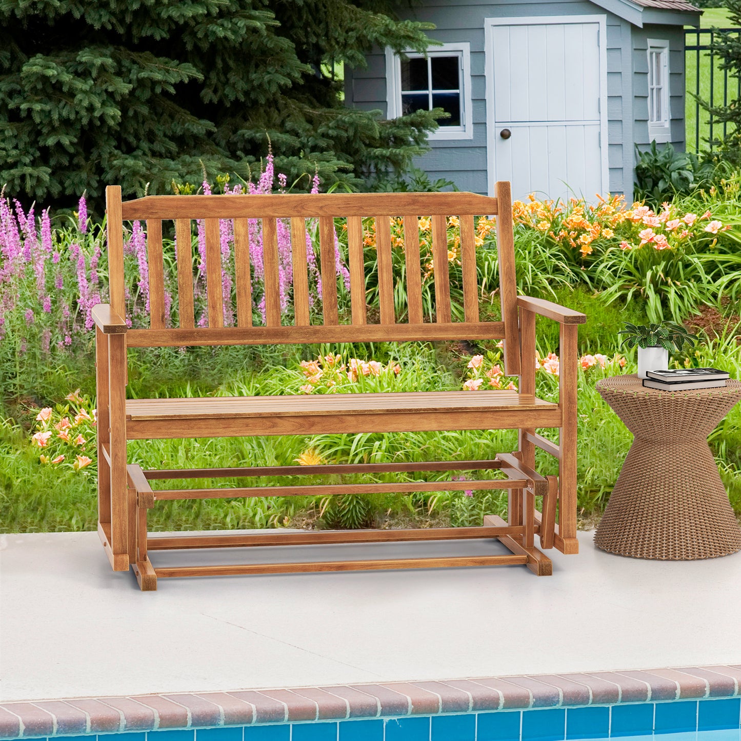 Outdoor Glider Bench 2-Seat with Armrests