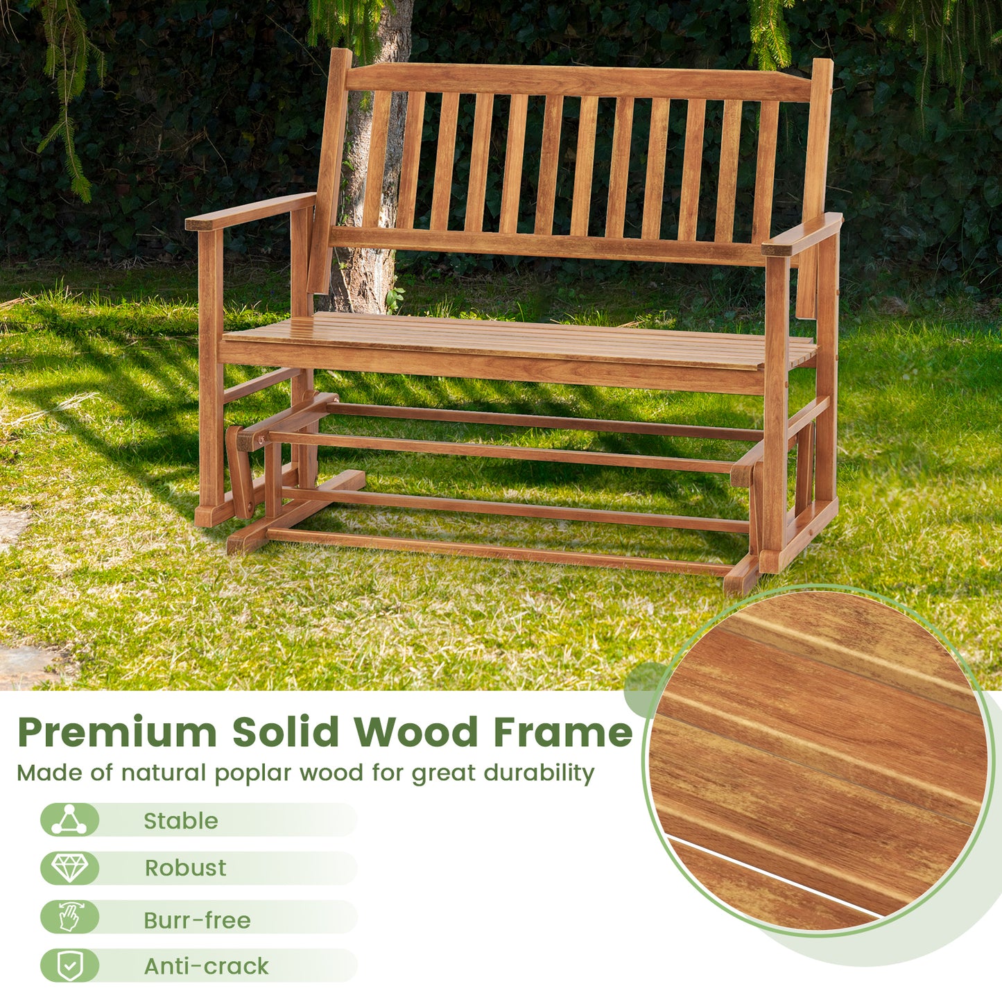 Outdoor Glider Bench 2-Seat with Armrests