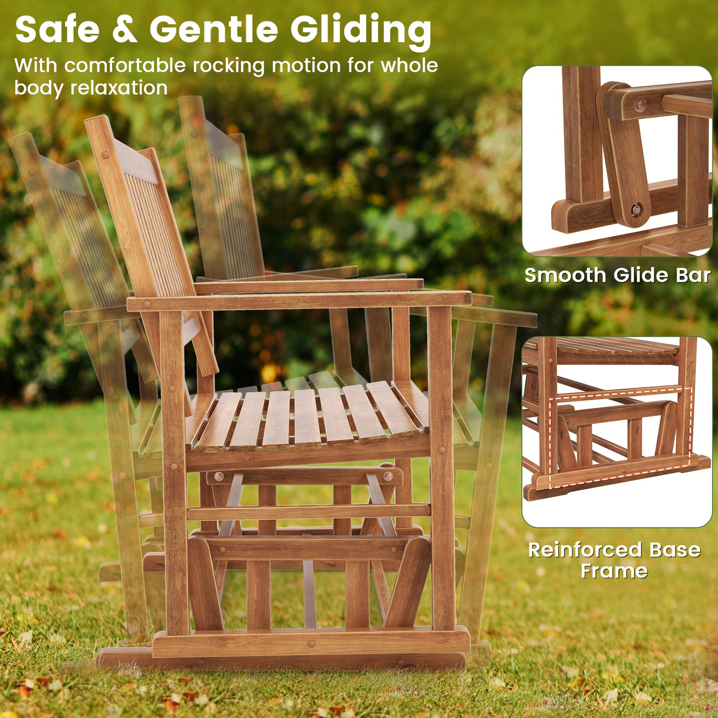 Outdoor Glider Bench 2-Seat with Armrests