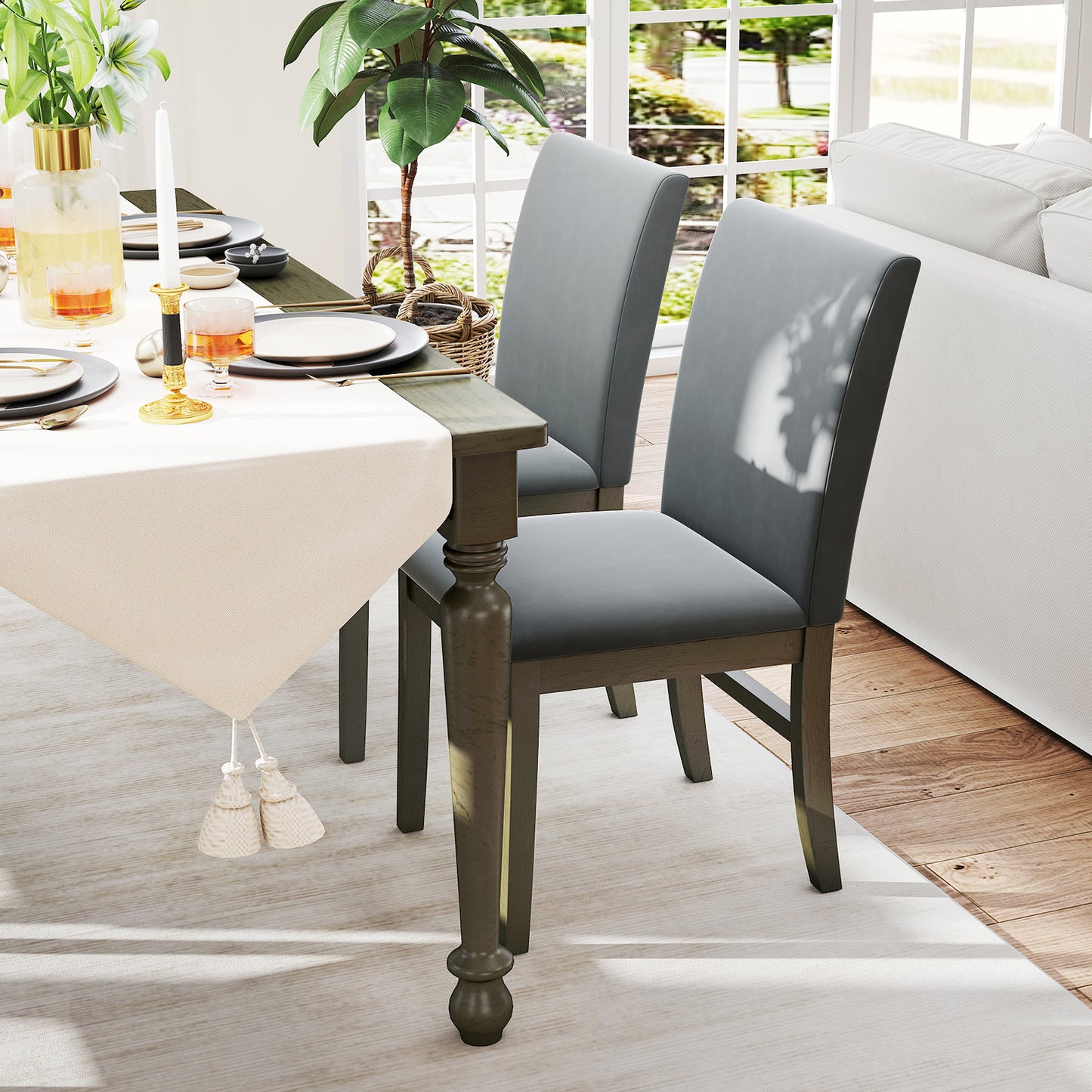 Upholstered Dining Chairs Set of 2 with High Back - Gray