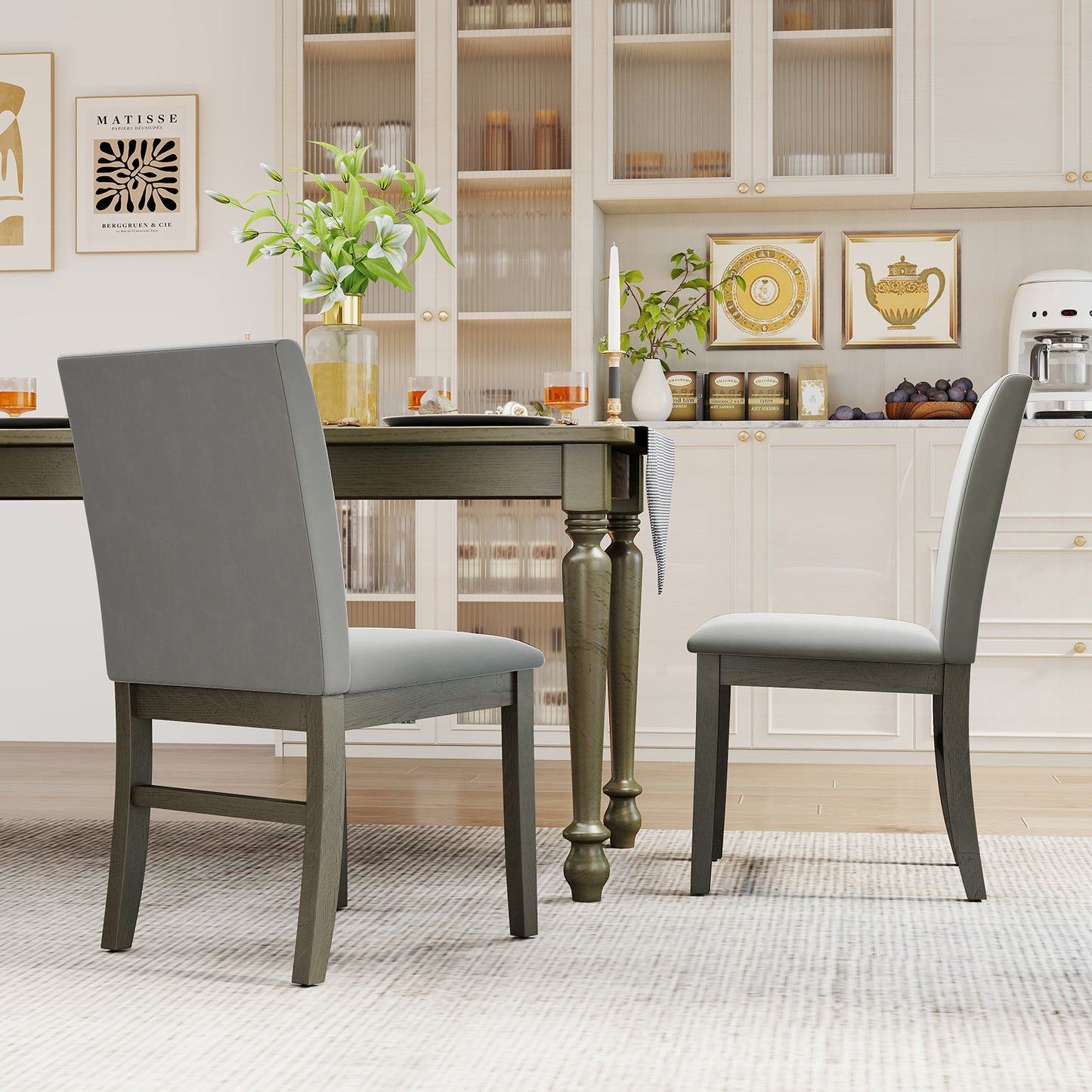Upholstered Dining Chairs Set of 2 with High Back - Gray