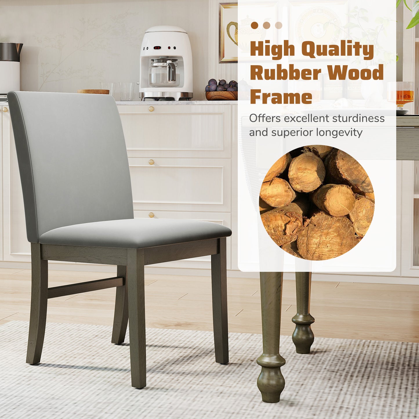 Upholstered Dining Chairs Set of 2 with High Back - Gray
