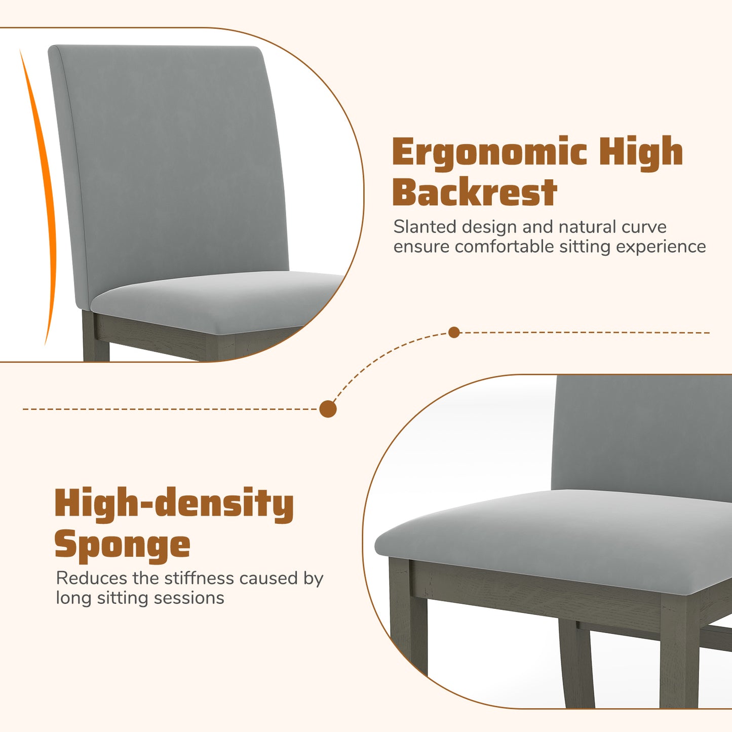 Upholstered Dining Chairs Set of 2 with High Back - Gray