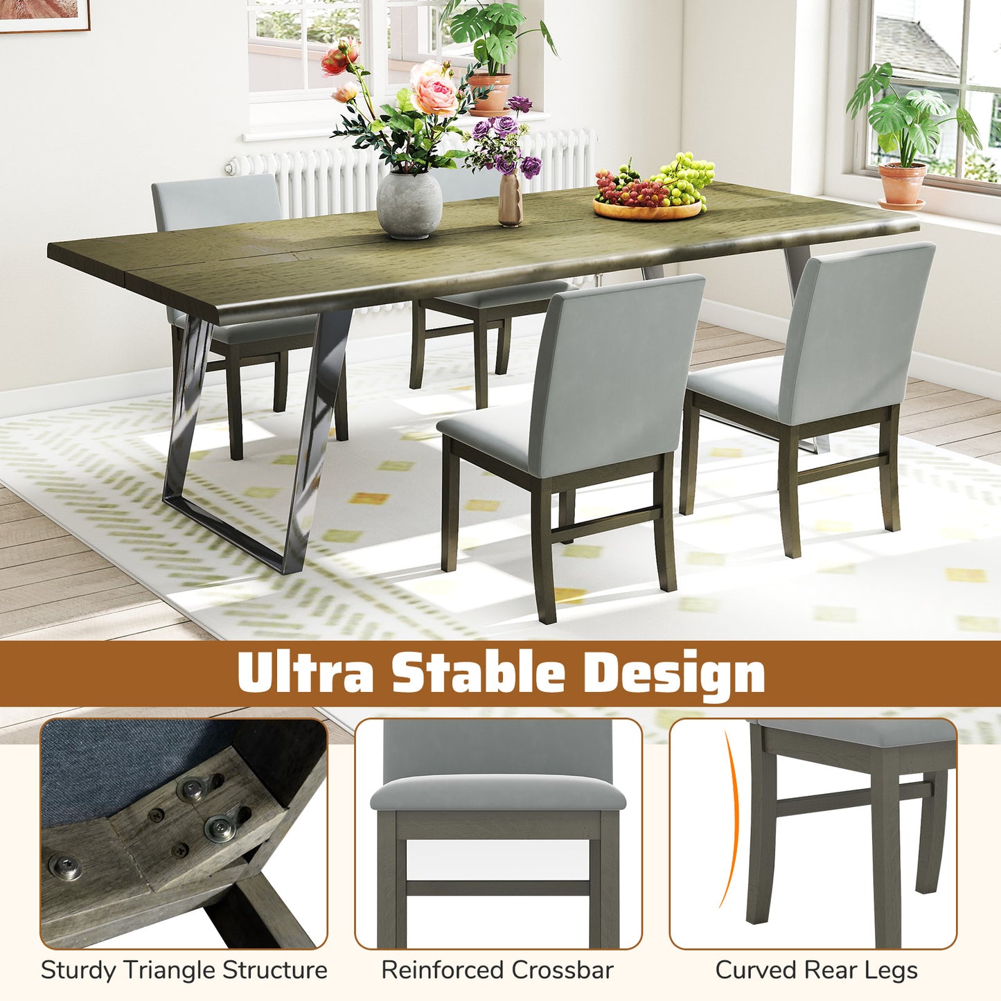 Upholstered Dining Chairs Set of 2 with High Back - Gray