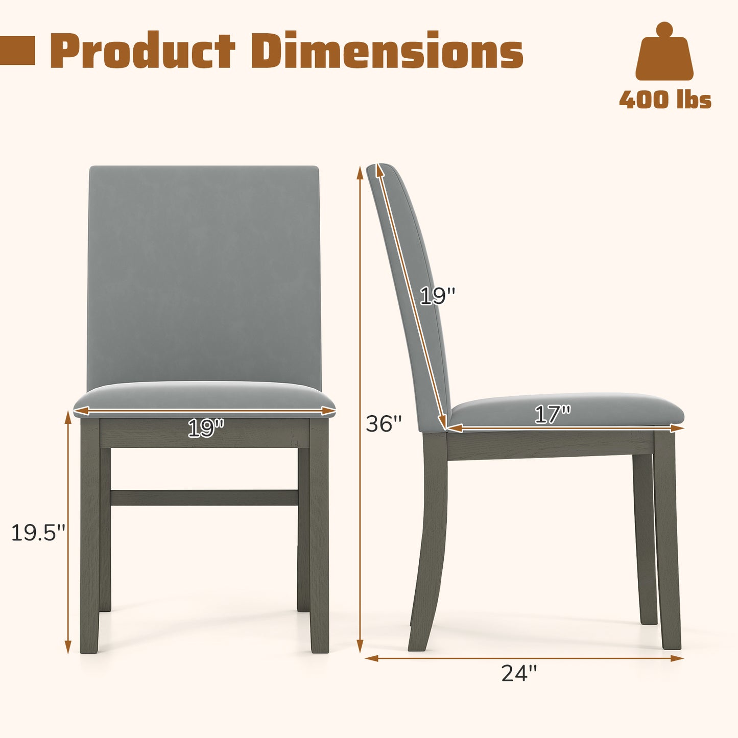 Upholstered Dining Chairs Set of 2 with High Back - Gray