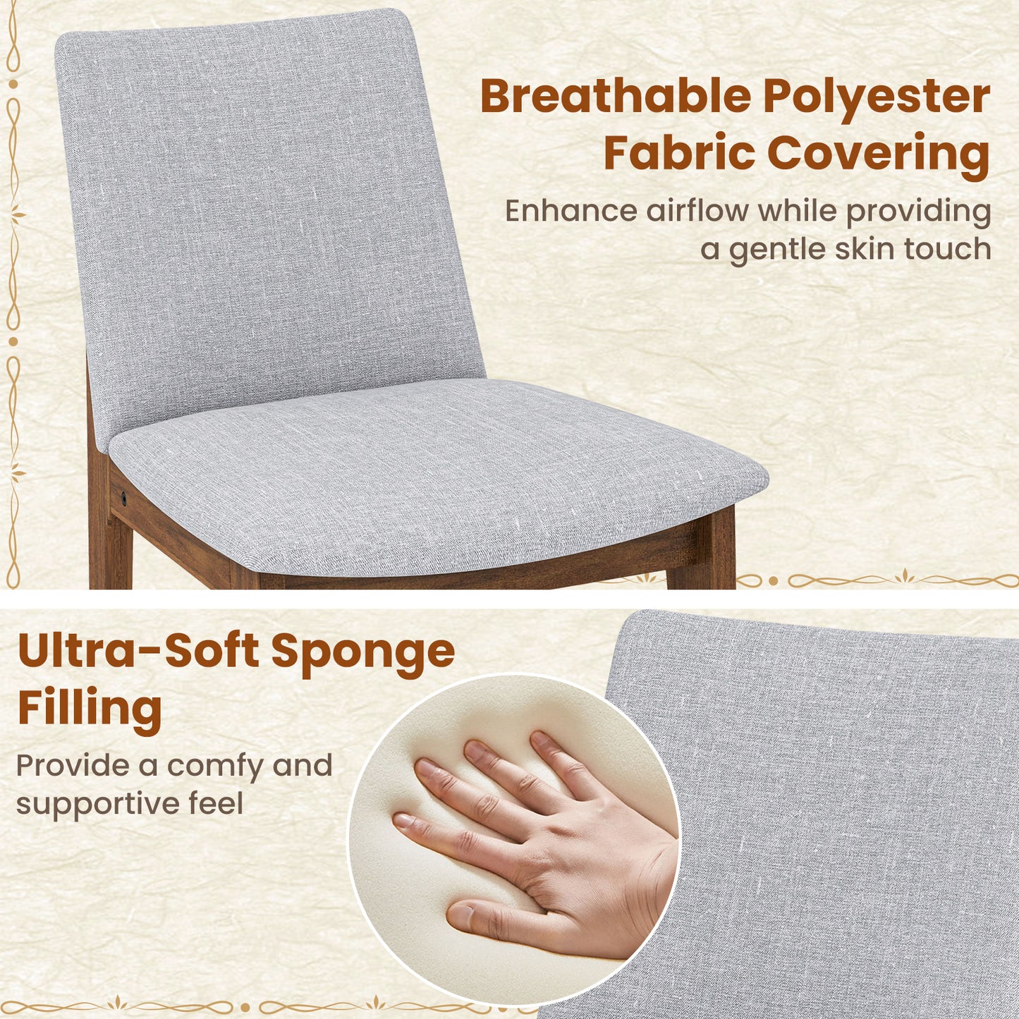 Upholstered Dining Chairs Set of 2 with High Curved Back