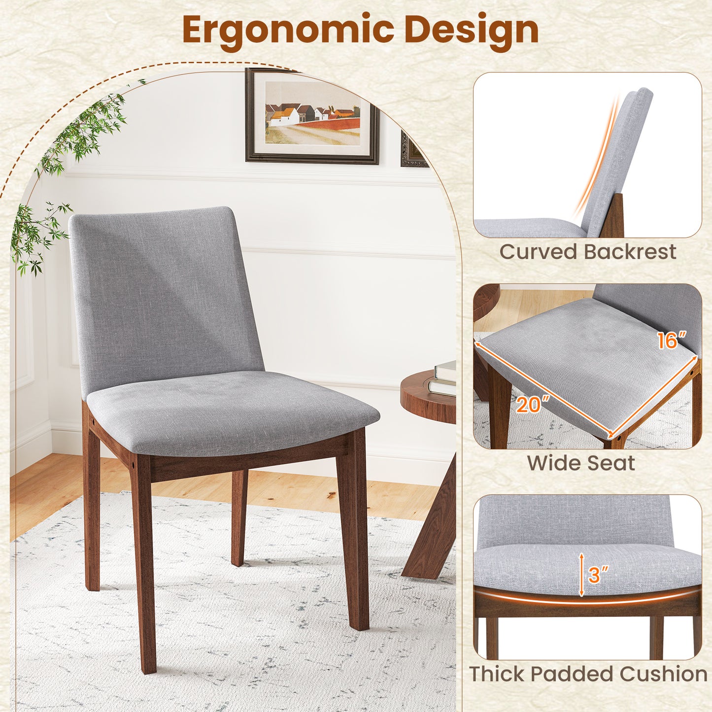 Upholstered Dining Chairs Set of 2 with High Curved Back