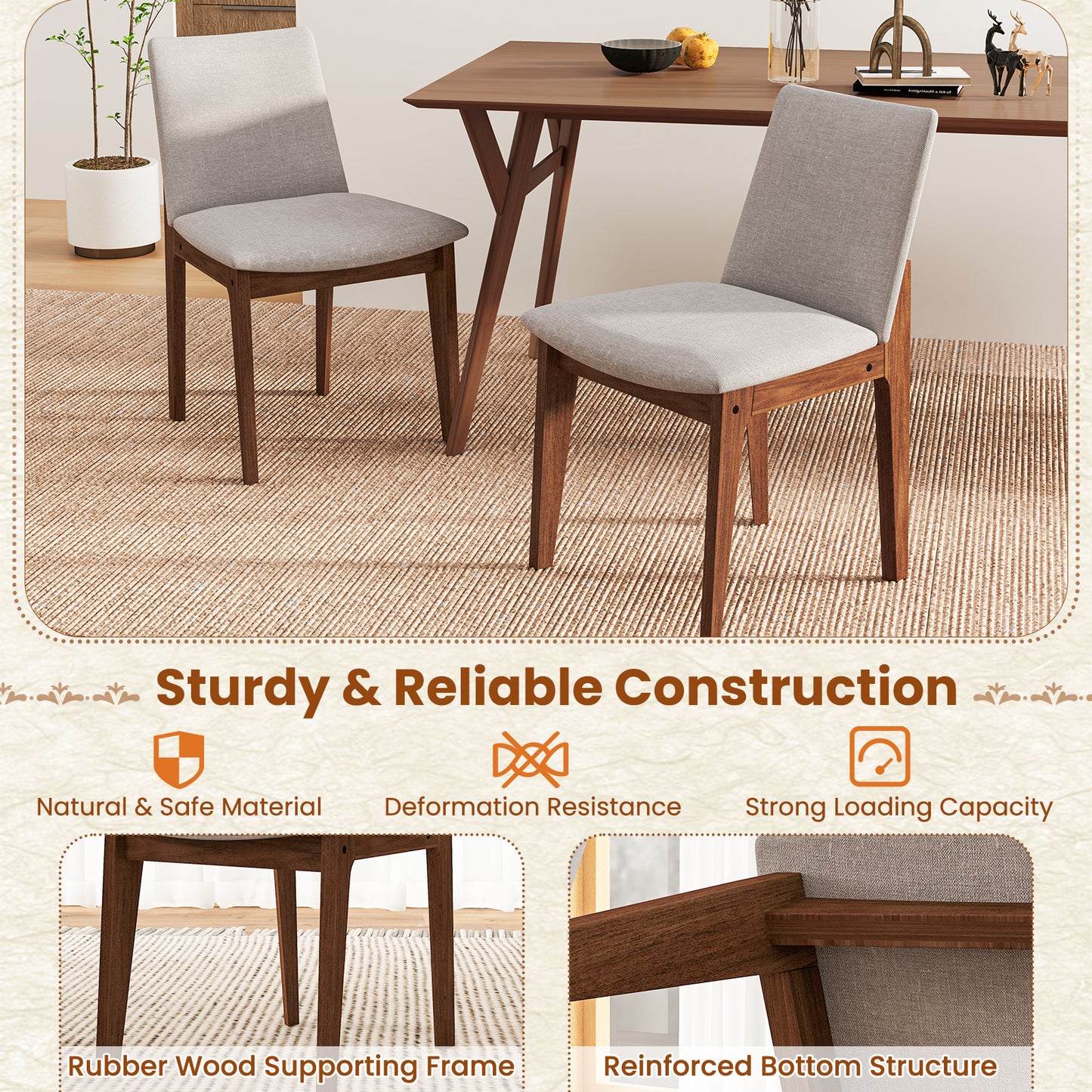 Upholstered Dining Chairs Set of 2 with High Curved Back
