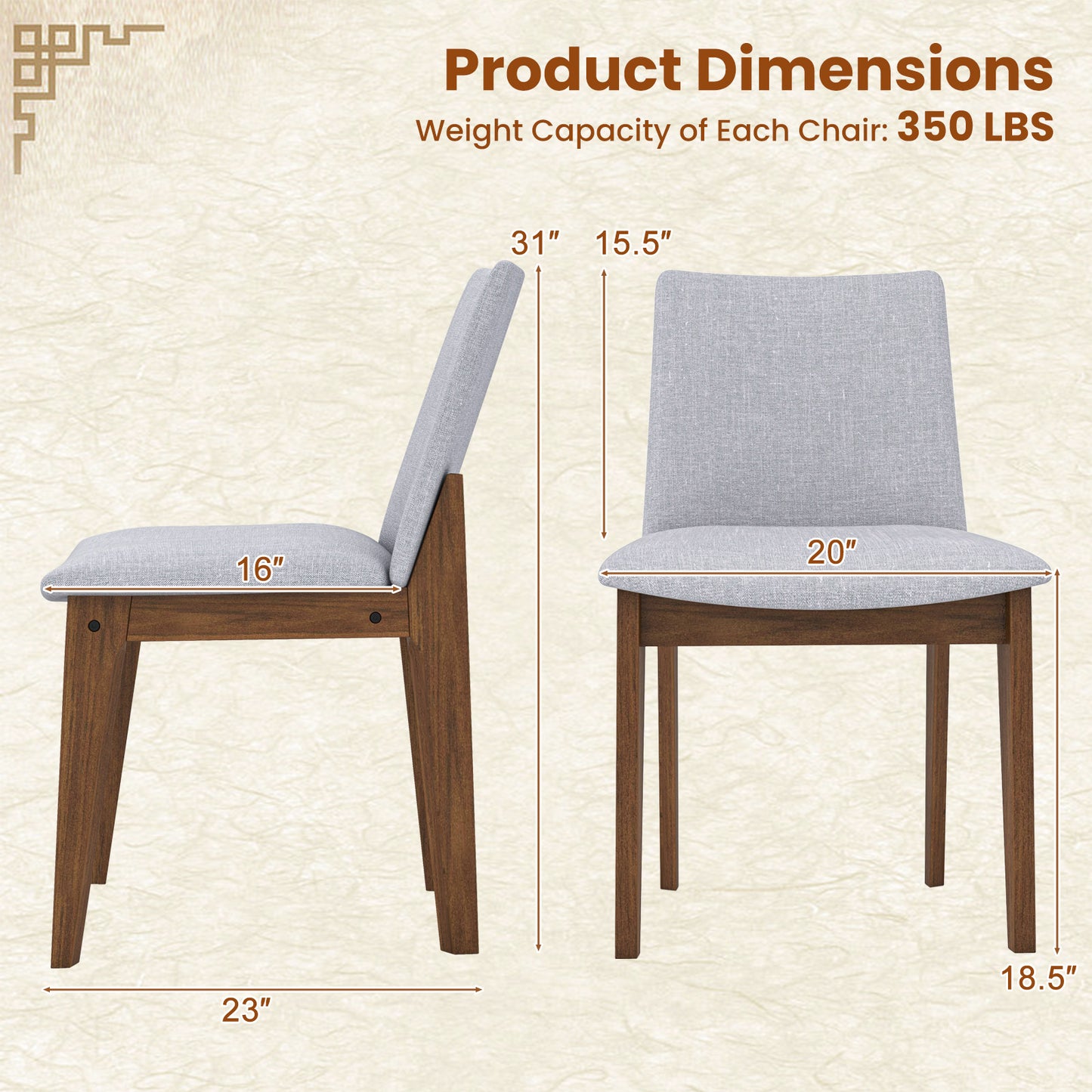 Upholstered Dining Chairs Set of 2 with High Curved Back