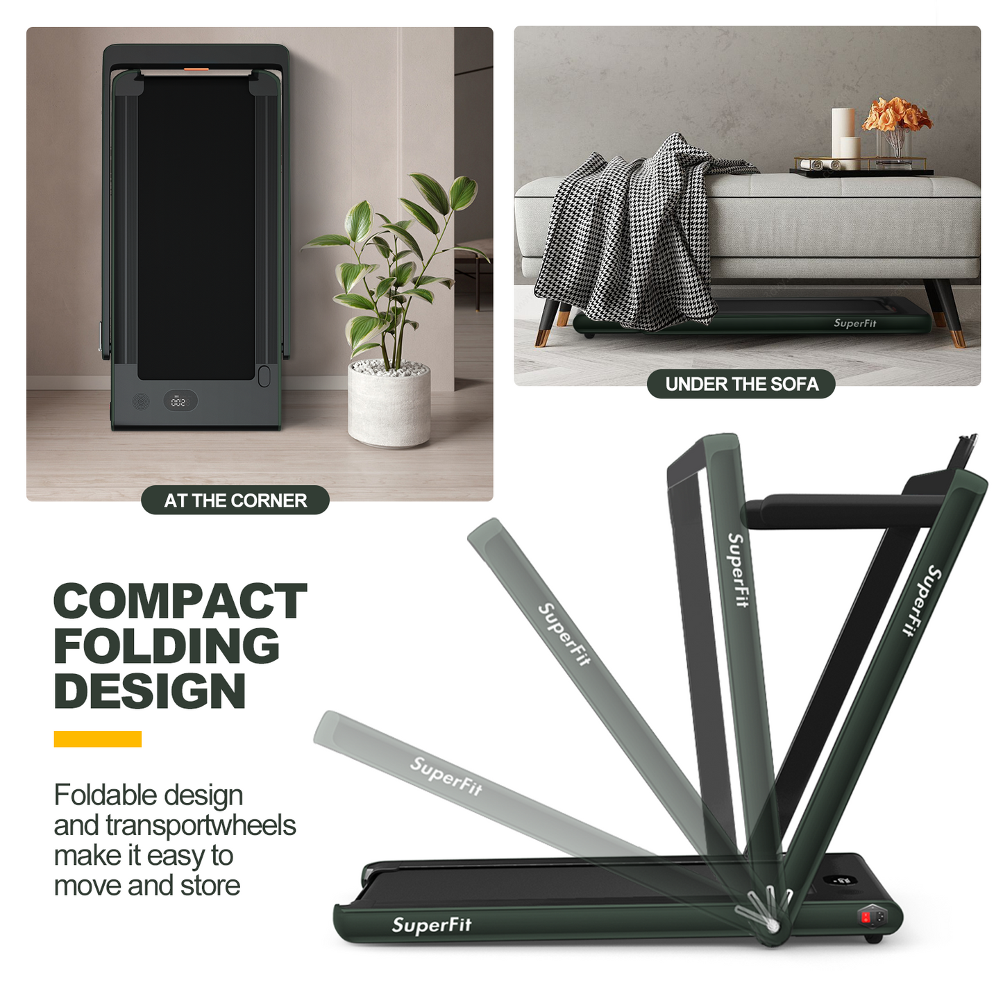 2-in-1 Folding Treadmill with Dual Display and Remote Control