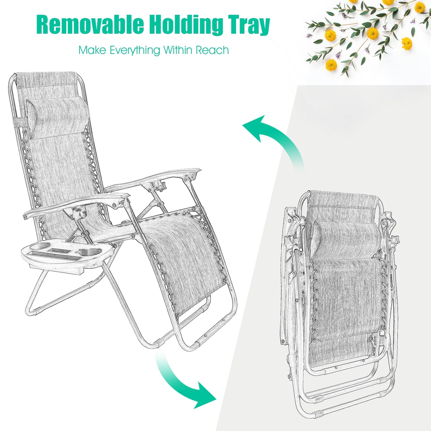 Zero Gravity Folding Lounge Chair Set of 2 with Pillow