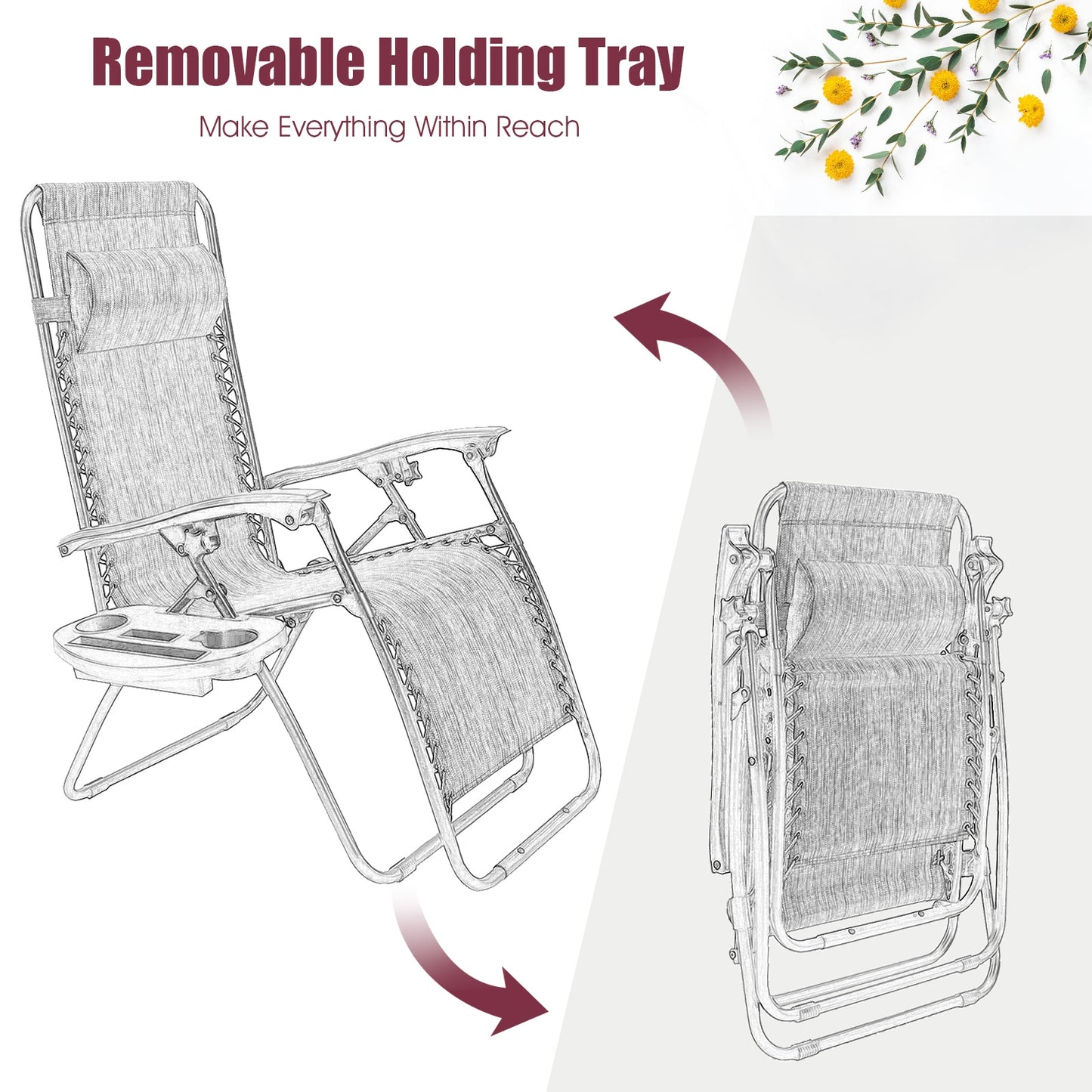 Zero Gravity Folding Lounge Chair Set of 2 with Pillow