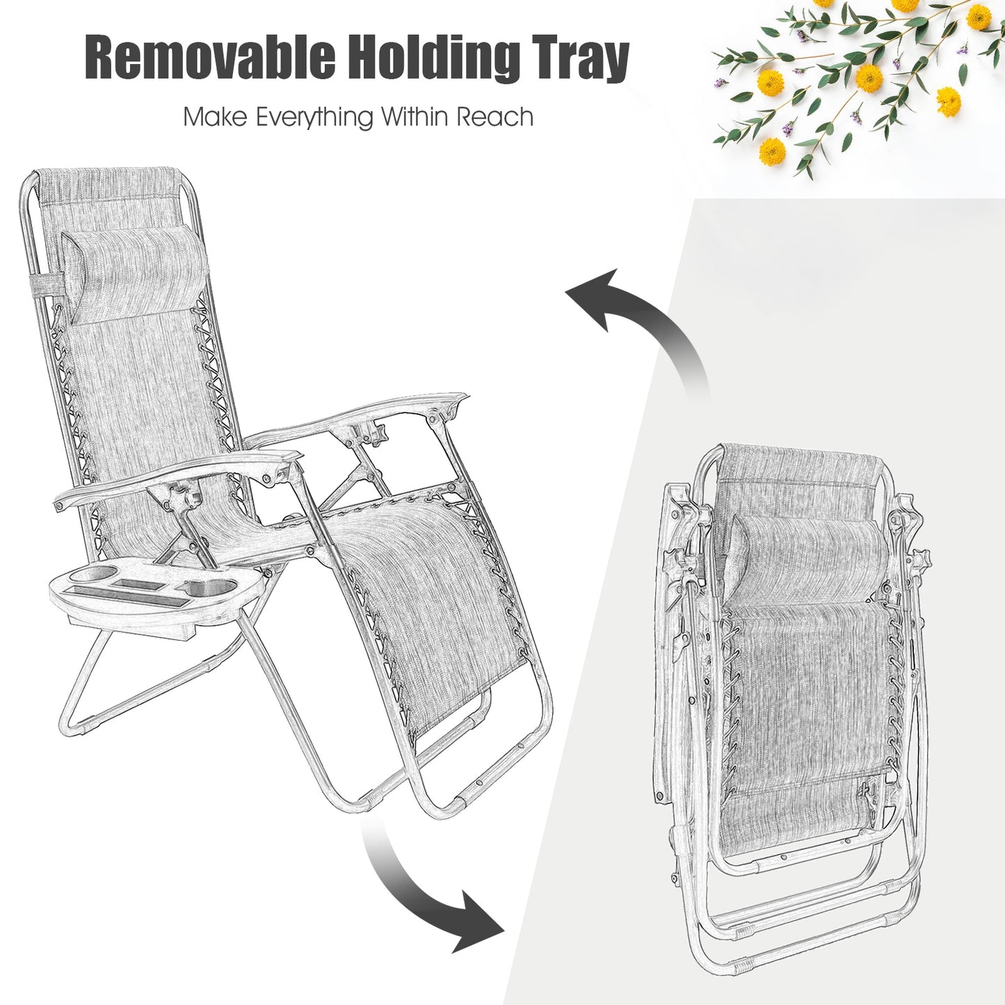 Zero Gravity Folding Lounge Chair Set of 2 with Pillow
