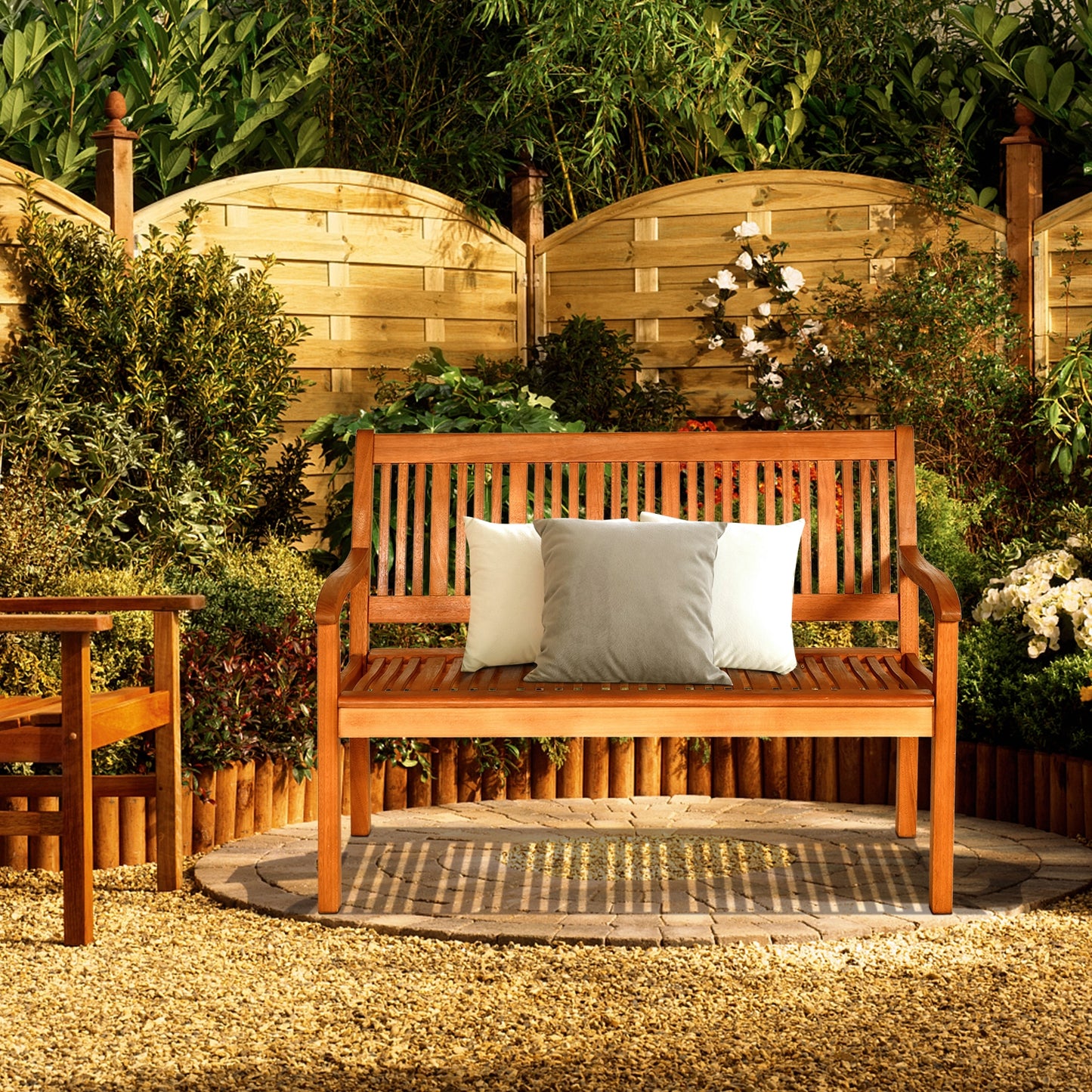 Eucalyptus Garden Bench for Two with Curved Backrest