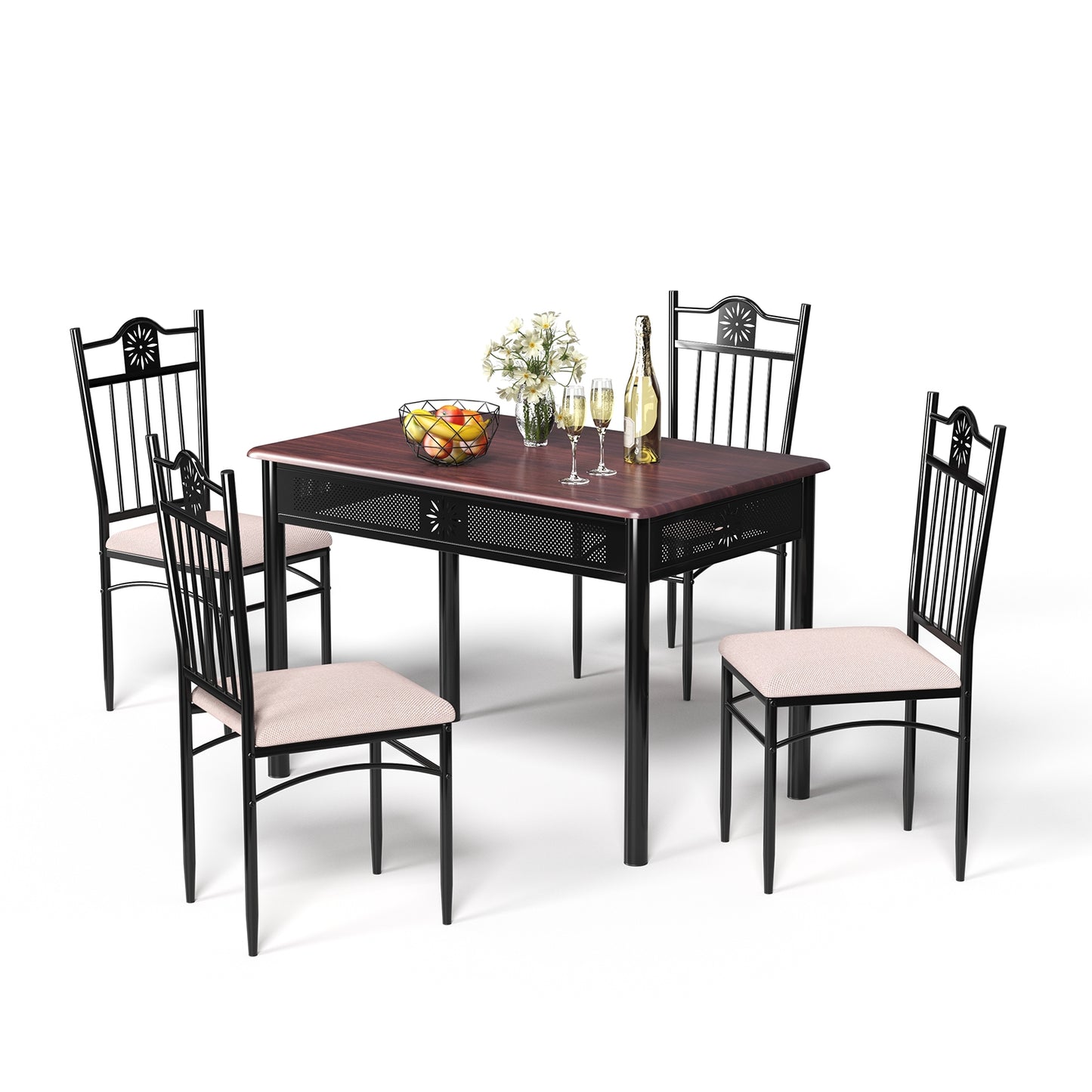 5-Piece Dining Set with Cushioned Chairs and Metal Frame