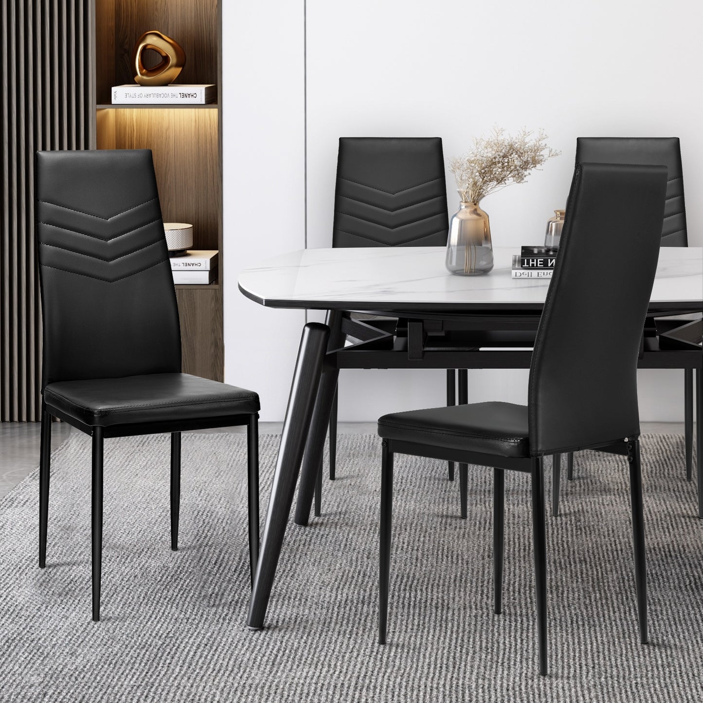 High Back Dining Chairs Set of 4 with PVC Leather
