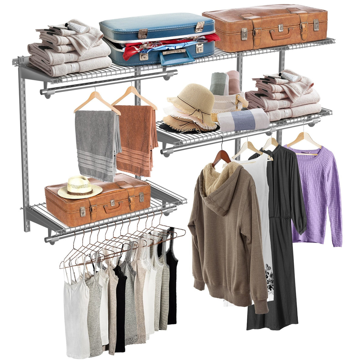 Custom Closet Organizer Kit 3 to 5 Feet Wall-Mounted Closet System with Hang Rod