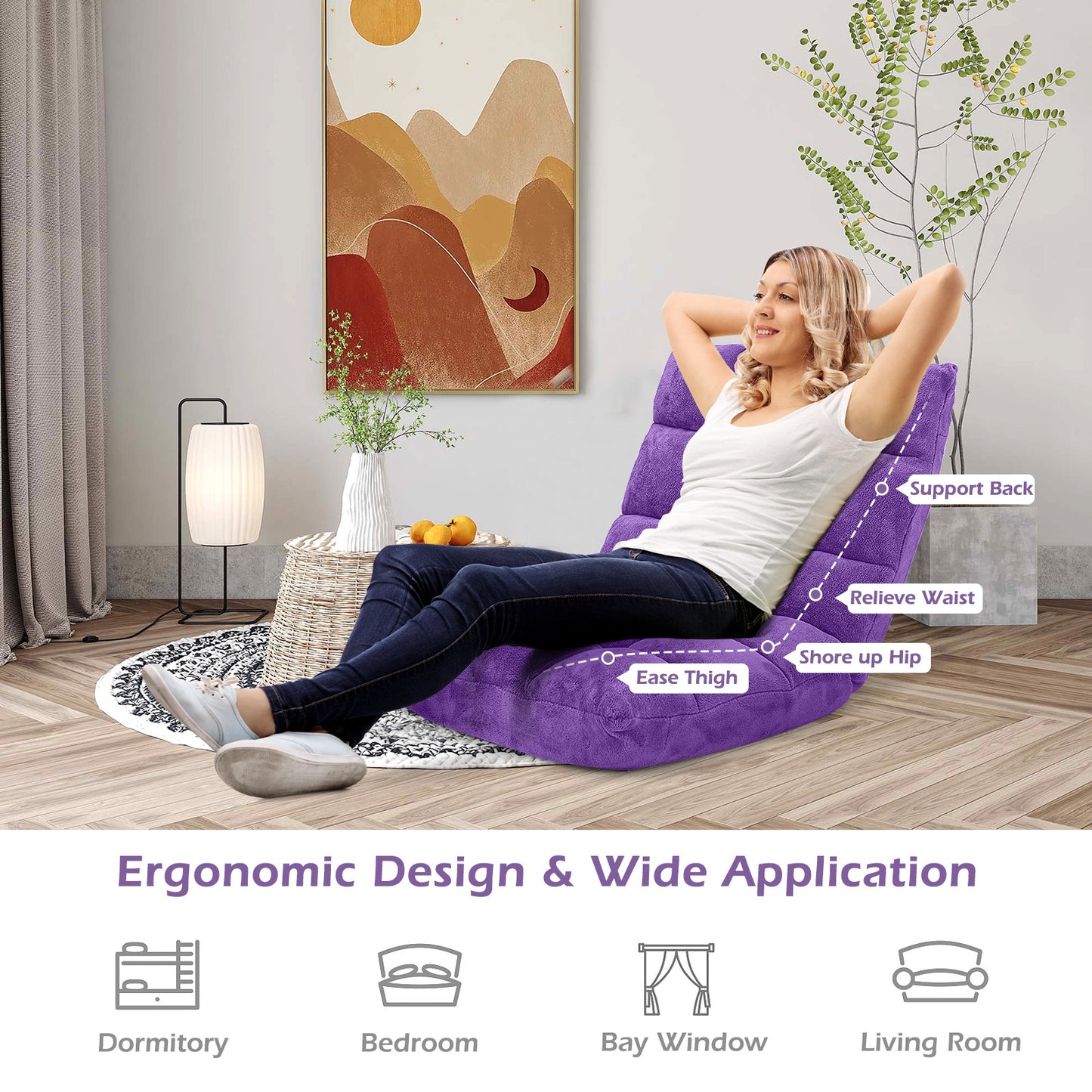 14-Position Adjustable Floor Chair with Padded Cushion