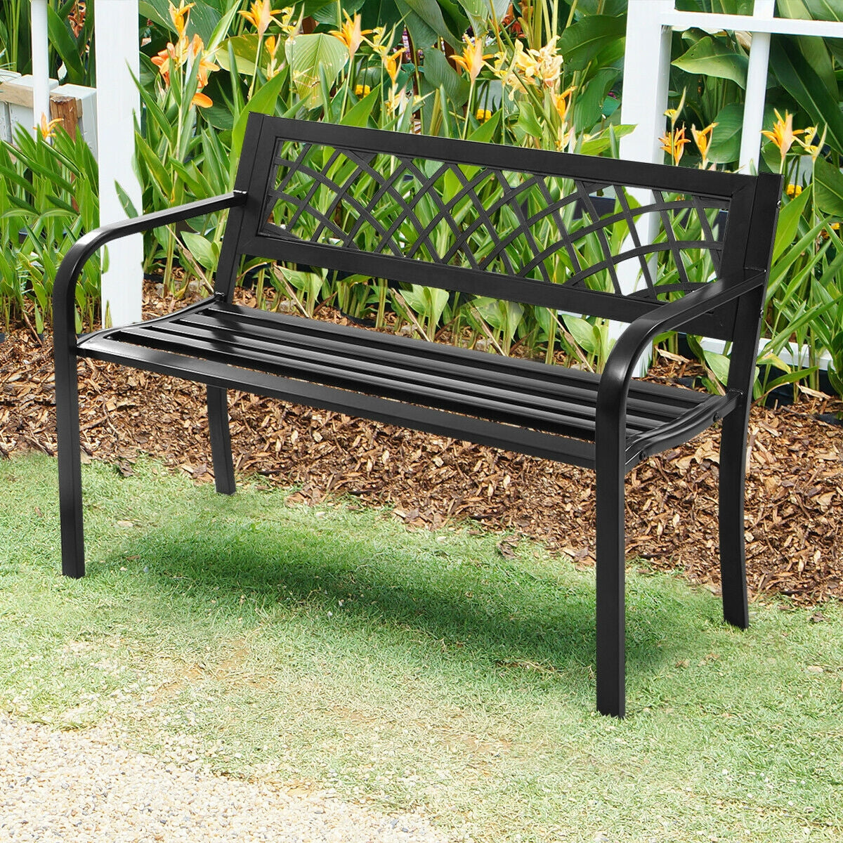 Outdoor Steel Frame Bench with PVC Mesh Backrest