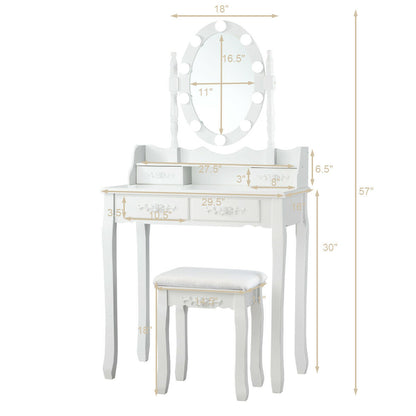 Makeup Vanity Table with Lighted Mirror and Cushioned Stool