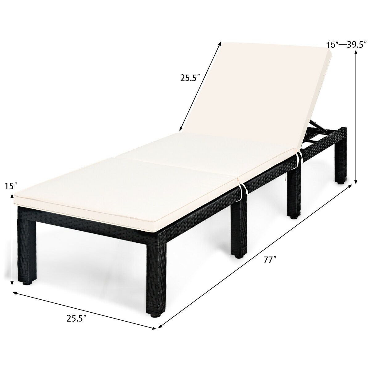 Adjustable Patio Chaise Lounge Chair with Cushion