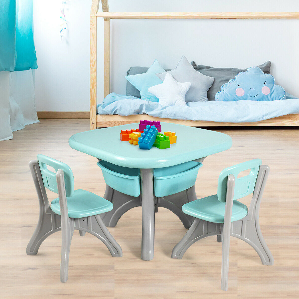 Kids Table and Chair Set with Storage Drawers - 3 Piece