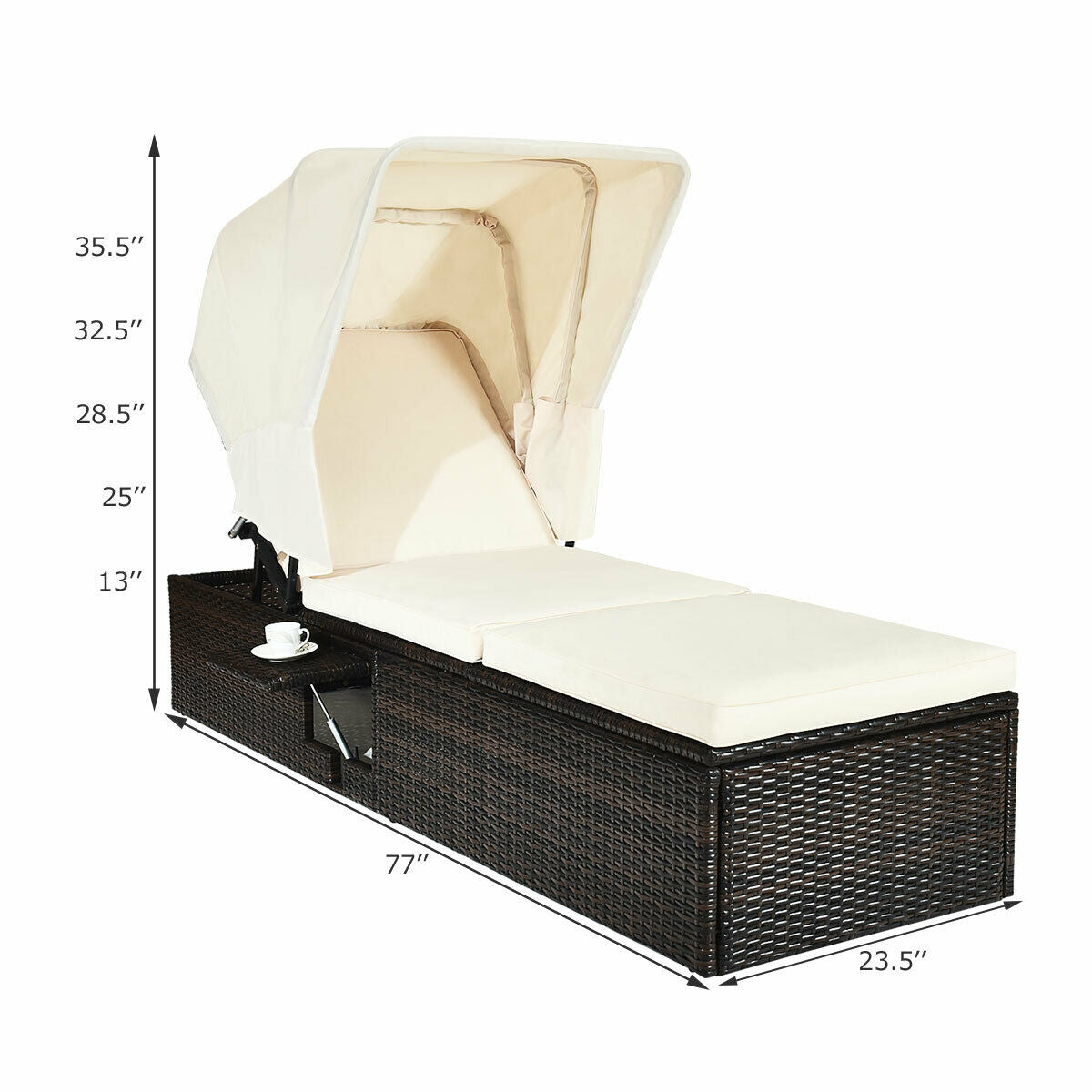 Outdoor Chaise Lounge with Canopy and Cushion
