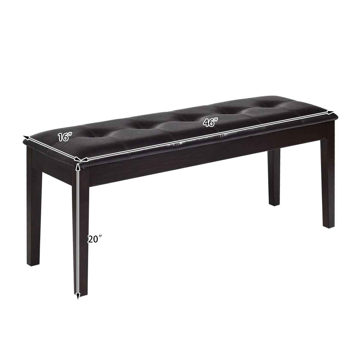 Upholstered Dining Room PU Bench Solid Wood Button Tufted