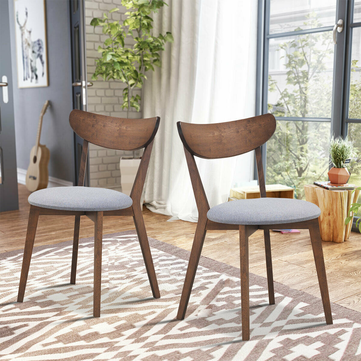 Upholstered Dining Chairs Set of 2 with Curved Back