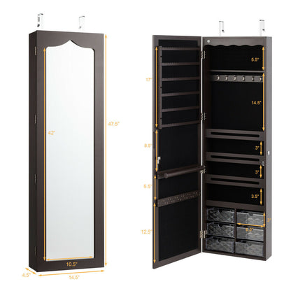 Wall Mounted Jewelry Armoire with LED Mirror - 47.5" Brown