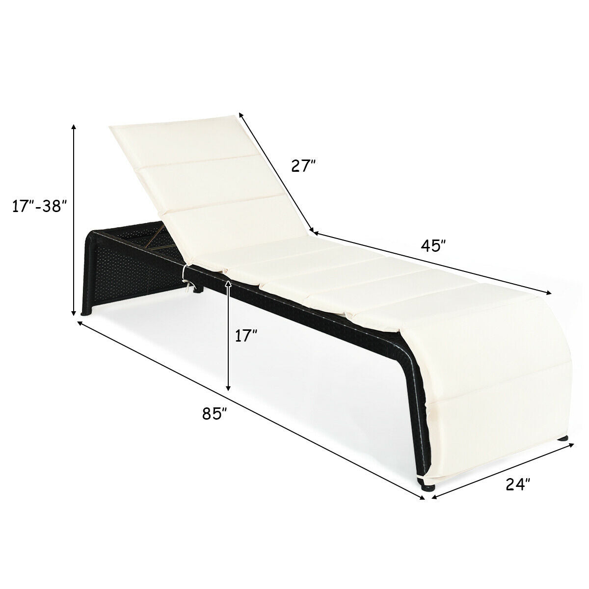 Adjustable Rattan Chaise Lounge Chair with Cushion