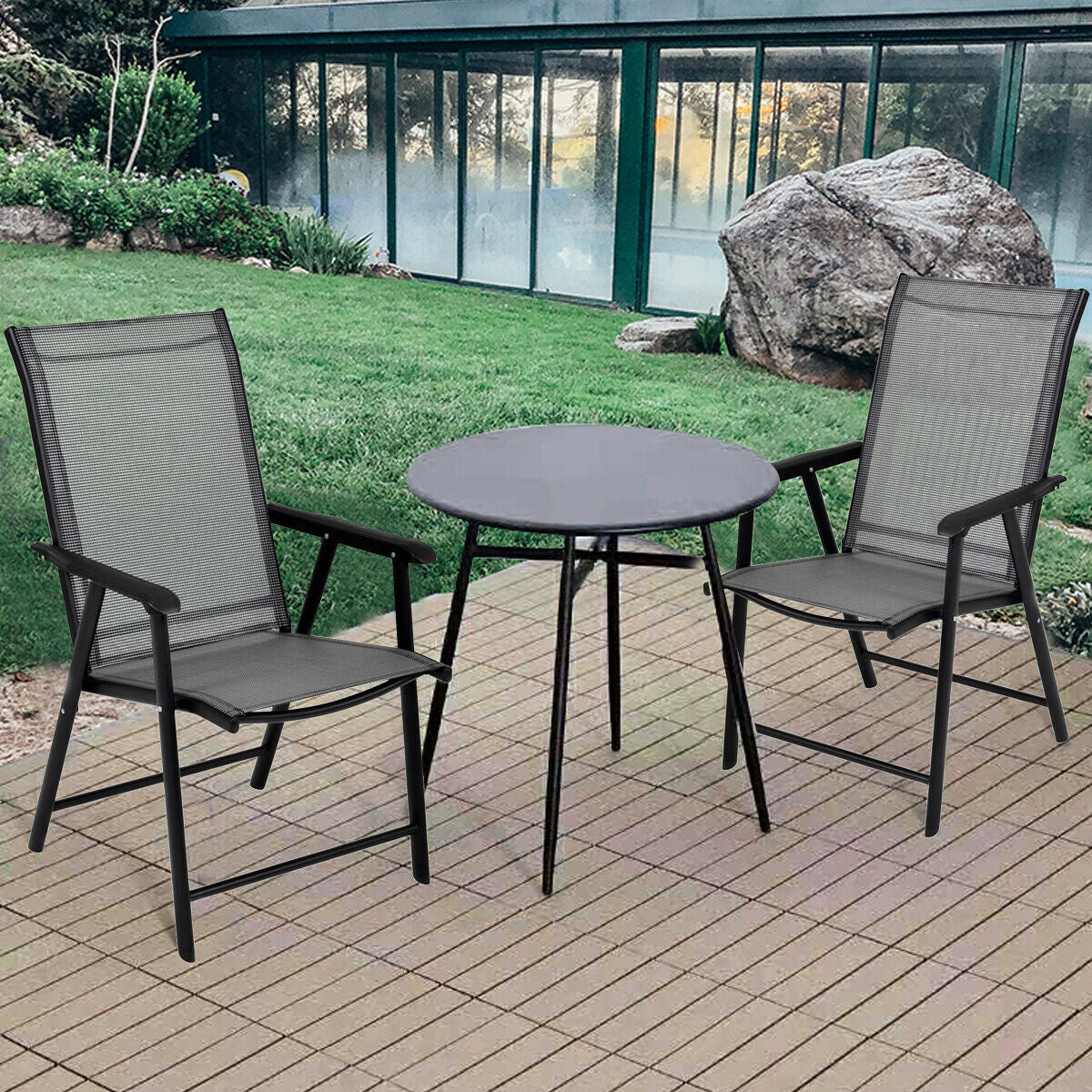 Folding Patio Dining Chairs Set of 2 with Armrests