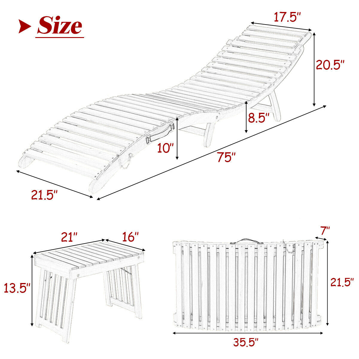3-Piece Folding Eucalyptus Lounge Chair Set with Side Table