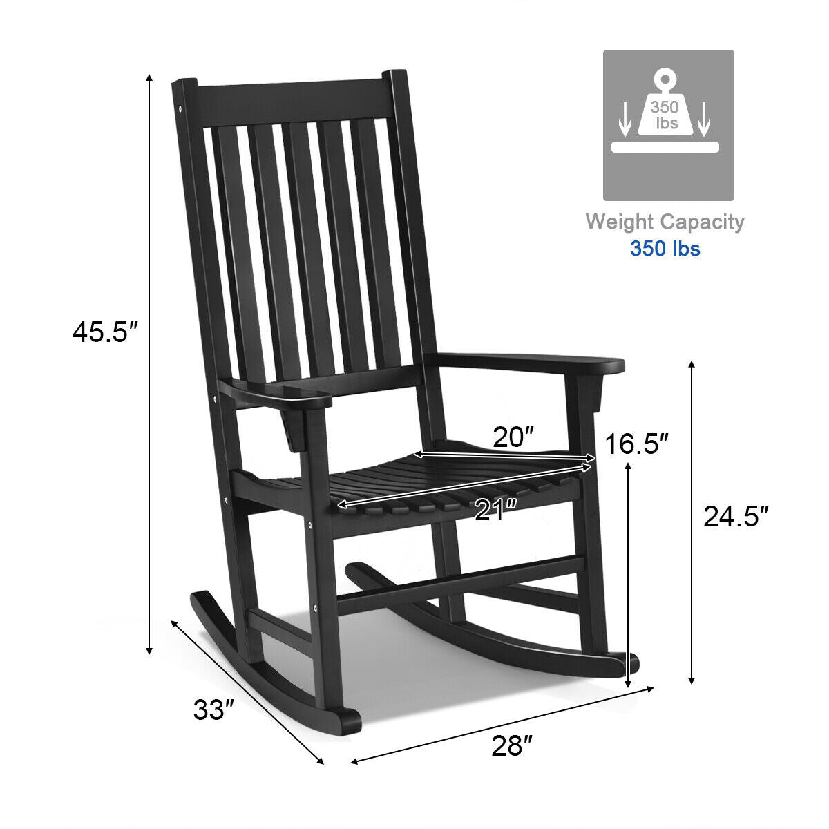 Acacia Wood Rocking Chair with High Back for Patio